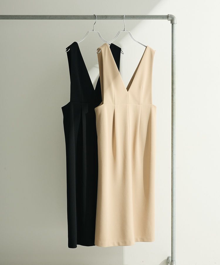 Green Parks「O.洗えてストレッチ Vネックジャンスカ」|ジャンパースカート|