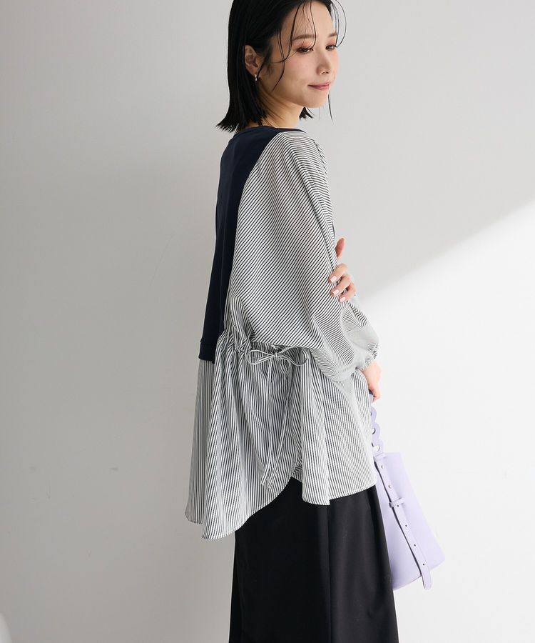 Green Parks「脇リボンドッキングチュニック」|Tシャツ・カットソー|Stripe Navy