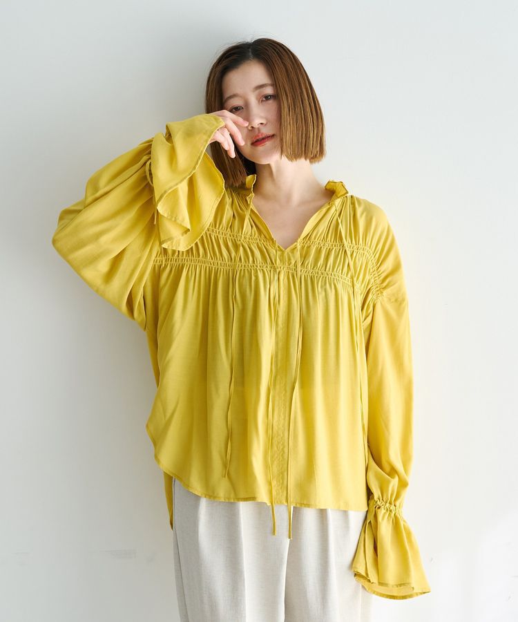 Editt by YECCA VECCA「シャーリングギャザーリボンブラウス」|シャツ・ブラウス|Yellow