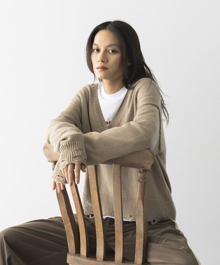 GARAGE OF GOOD CLOTHING「Vネックダメージショートニットプルオーバー」|ニット・セーター|