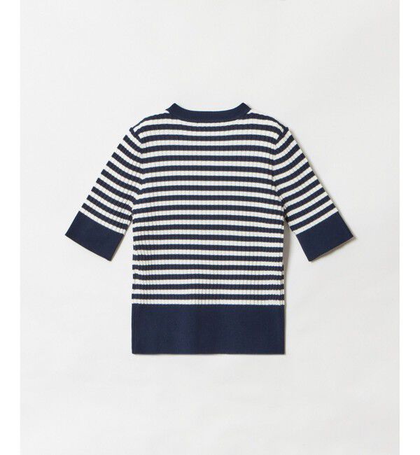 LOULOU WILLOUGHBY「【LOULOU WILLOUGHBY】バイカラーキーネック5分袖カーディガン」|カーディガン|