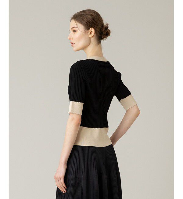 LOULOU WILLOUGHBY「【LOULOU WILLOUGHBY】バイカラーキーネック5分袖カーディガン」|カーディガン|