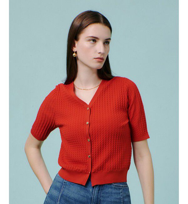 allureville「ソチッドウェービーV プルオーバー」|カーディガン|オレンジ