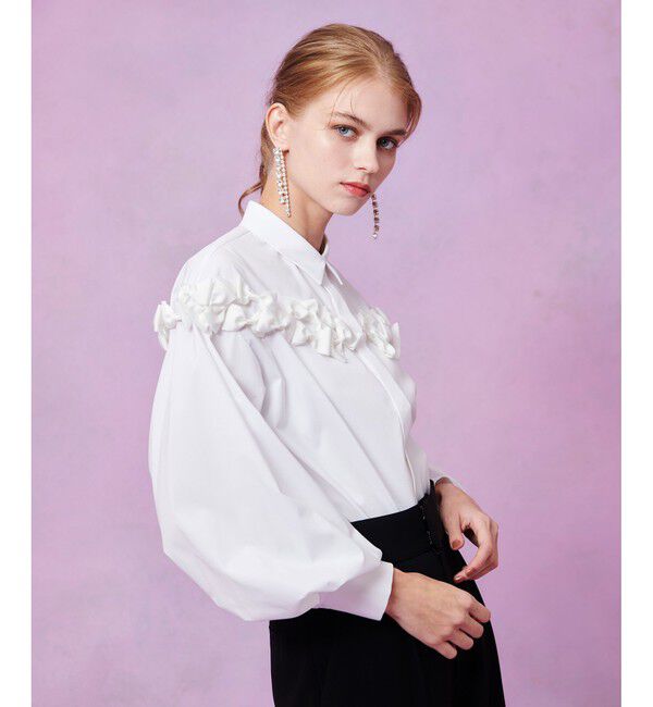 LOULOU WILLOUGHBY「【LOULOU WILLOUGHBY】メニーリボンパフスリーブシャツ」|シャツ・ブラウス|