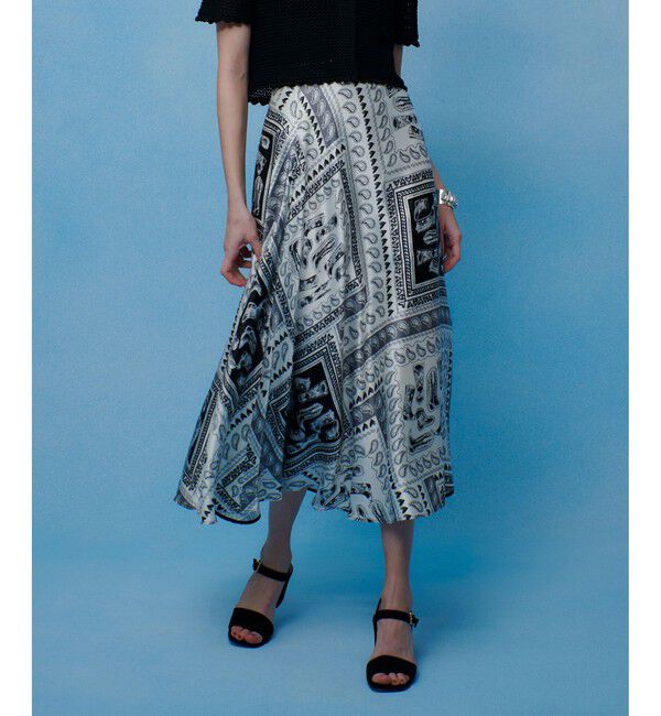 LOULOU WILLOUGHBY「【LOULOU WILLOUGHBY】ウエスタンスカーフプリントフレアスカート」|フレア|ブラック