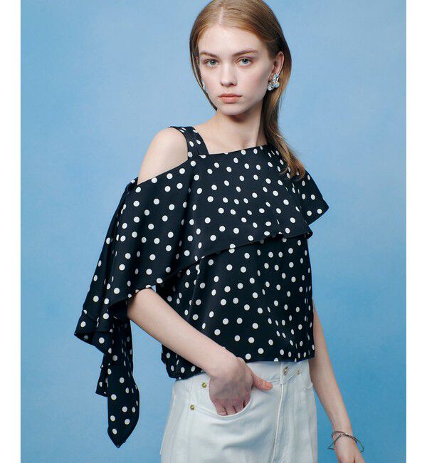 LOULOU WILLOUGHBY「【LOULOU WILLOUGHBY】アシメフリルオフショルブラウス」|シャツ・ブラウス|