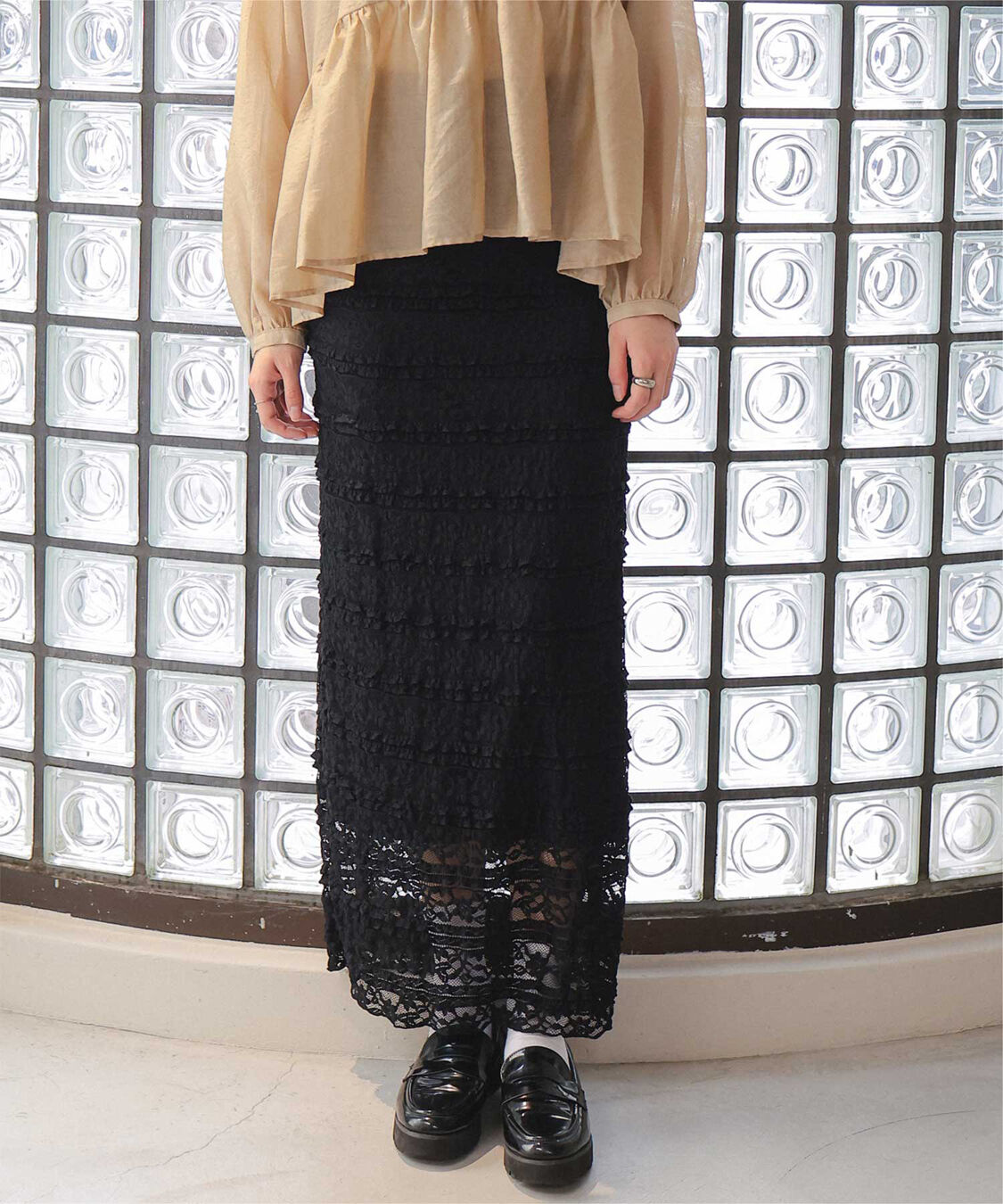 titivate「レースIラインスカート」|スカート|ブラック