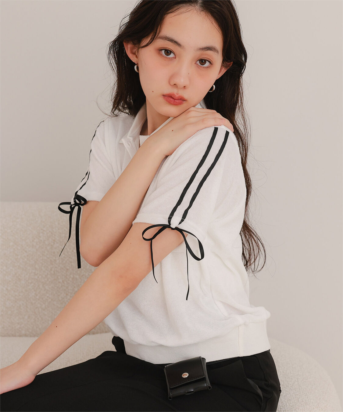 miette「配色リボンパイルトップス」|Tシャツ・カットソー|