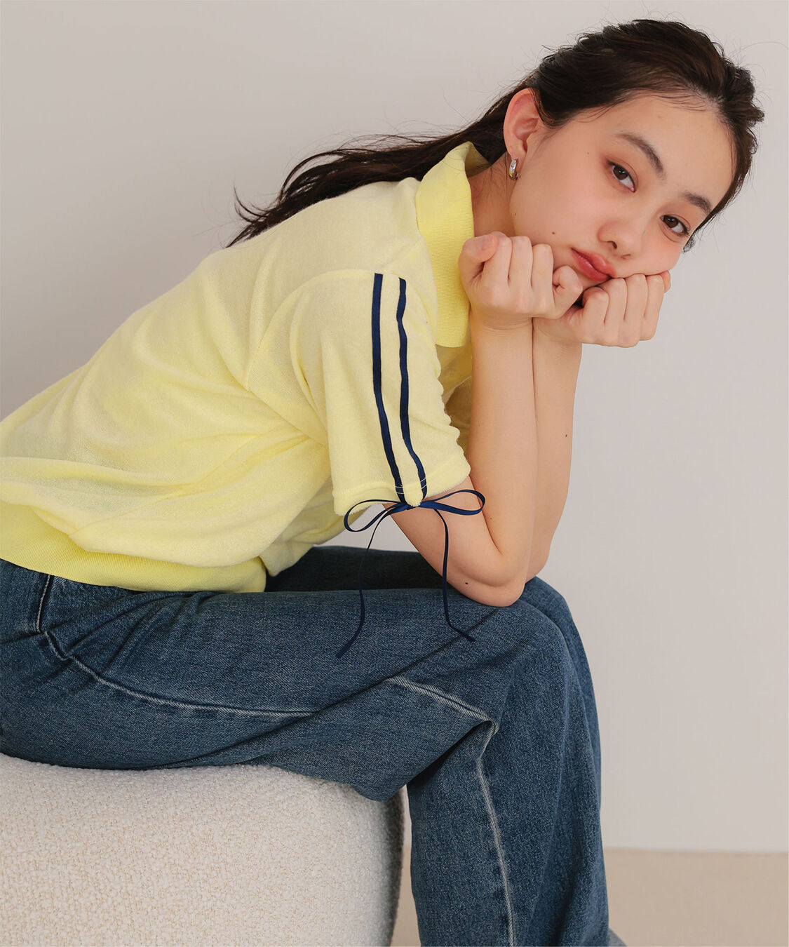 miette「配色リボンパイルトップス」|Tシャツ・カットソー|ライトイエロー