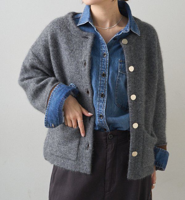  「Wフェイスニットノーカラージャケット」|テーラードジャケット|グレー