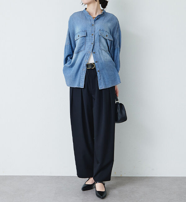  「【リニューアル】ツータックウエストゴムストレッチパンツ」|スラックス|