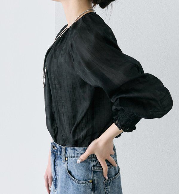  「ストライプラミーシャーリングカフブラウス」|プルオーバー|