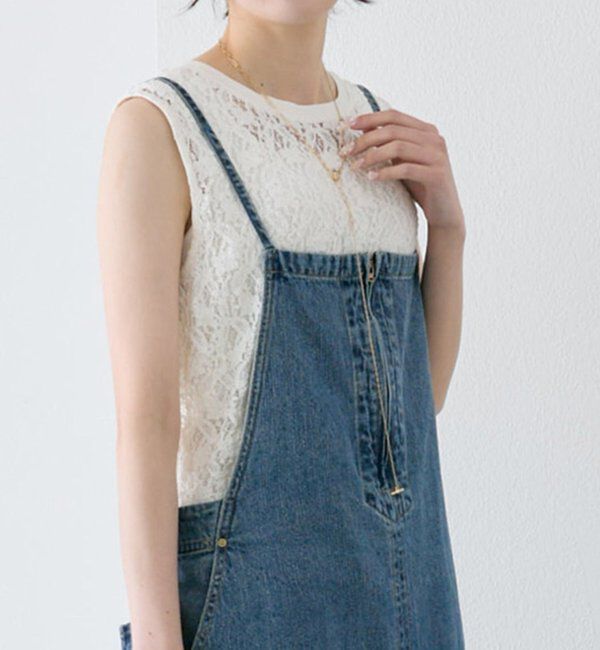  「ストレッチレースノースリーブTシャツ」|キャミソール|アイボリー