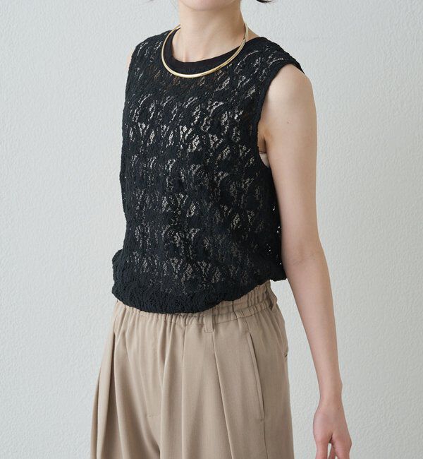  「ストレッチレースノースリーブTシャツ」|キャミソール|