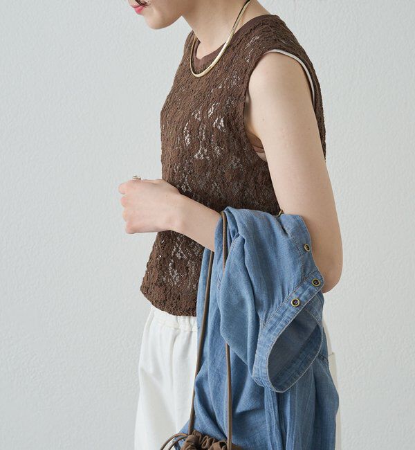  「ストレッチレースノースリーブTシャツ」|キャミソール|