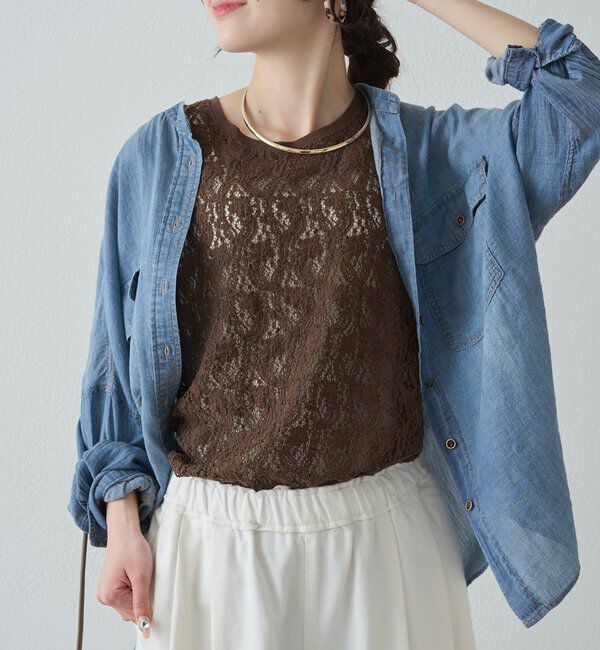  「ストレッチレースノースリーブTシャツ」|キャミソール|