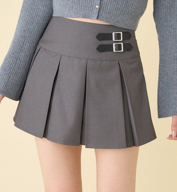  「サイドベルトプリーツスカート」|スカート|チャコールグレー