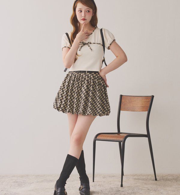  「ベルト付きプリーツバルーンミニスカート」|スカート|