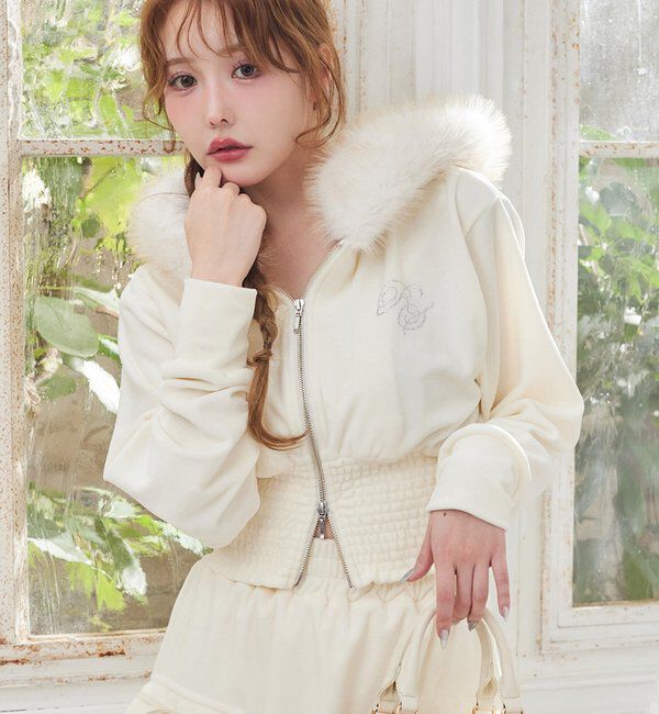  「【セットアップ可能】フェイクファーパーカー」|プルオーバー|アイボリー