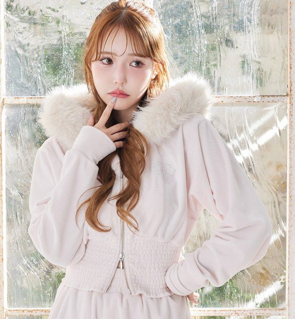  「【セットアップ可能】フェイクファーパーカー」|プルオーバー|ピンク