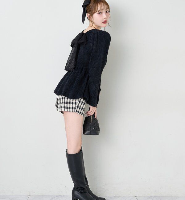 「バックリボンフェザーペプラムニット」|ニット・セーター|