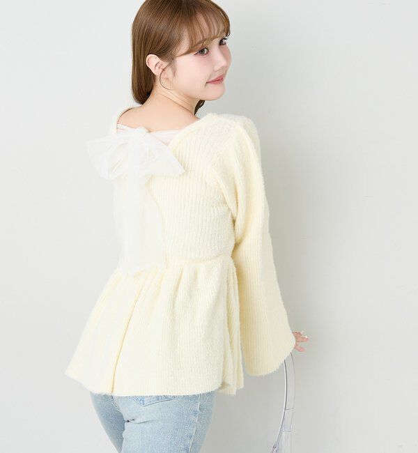  「バックリボンフェザーペプラムニット」|ニット・セーター|