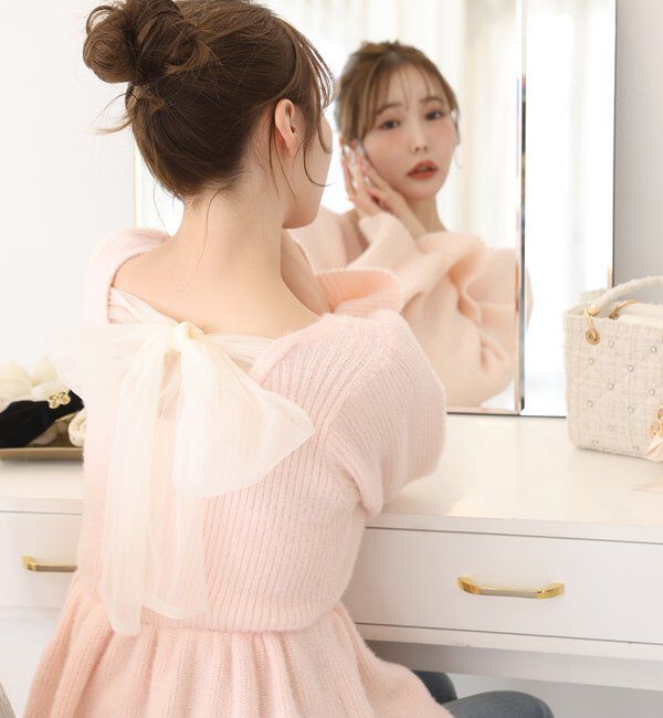  「バックリボンフェザーペプラムニット」|ニット・セーター|