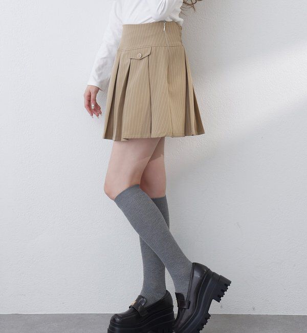  「金ボタンボックスプリーツミニスカート」|スカート|