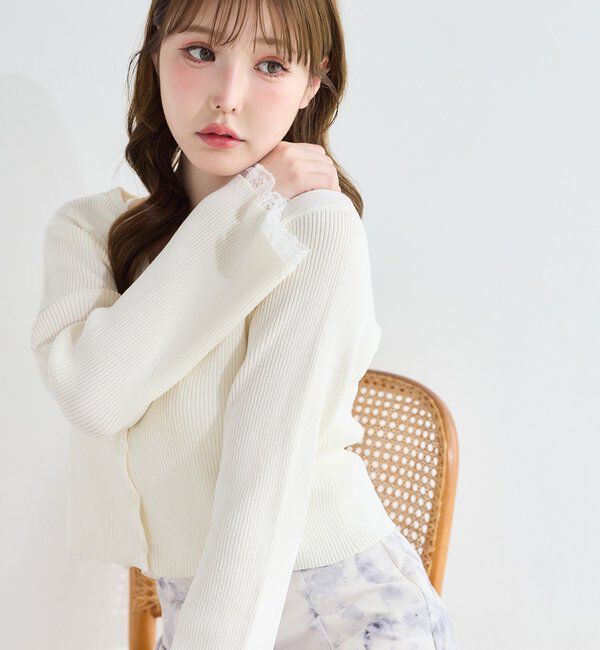  「袖レースカーディガン」|ニット・セーター|