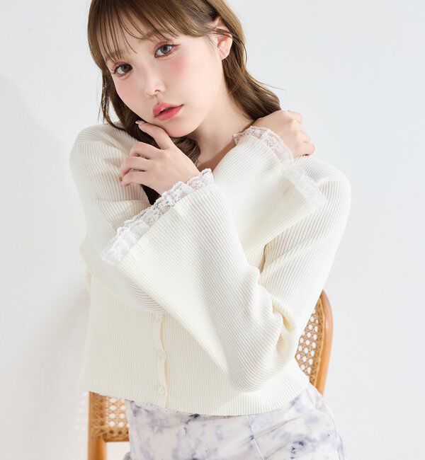  「袖レースカーディガン」|ニット・セーター|