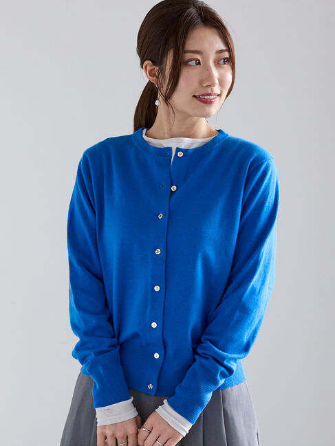 Te chichi「メタル釦クルーネックカーディガン」|カーディガン|ブルー