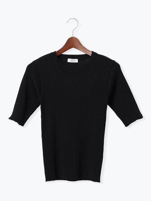 Te chichi TERRASSE「ハーフスリーブクルーネックリブニット」|ニット・セーター|ブラック