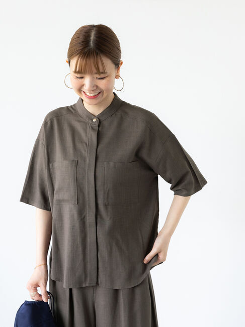 Lugnoncure「【セットアップ可】レーヨン麻半袖シャツ」|シャツ・ブラウス|カーキ