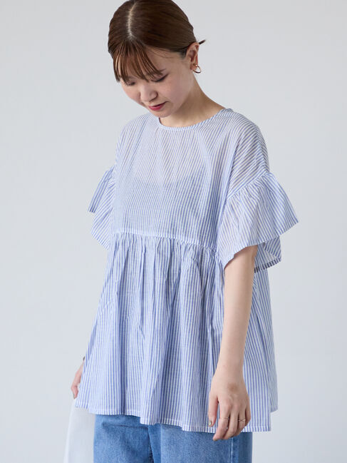 Lugnoncure「無地/柄アソート前後2WAYフリルブラウス」|シャツ・ブラウス|ネイビー