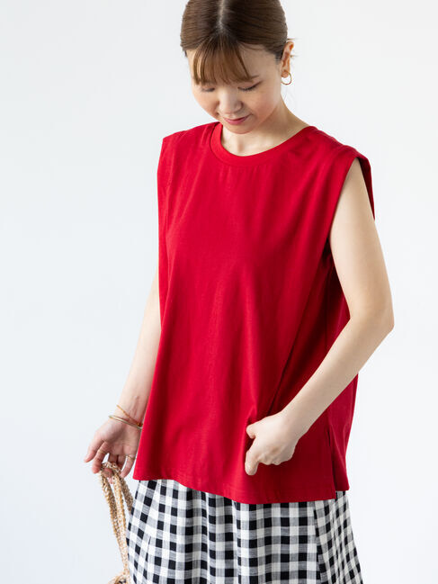 Lugnoncure「無地/ボーダーヘンリートップス」|その他|レッド