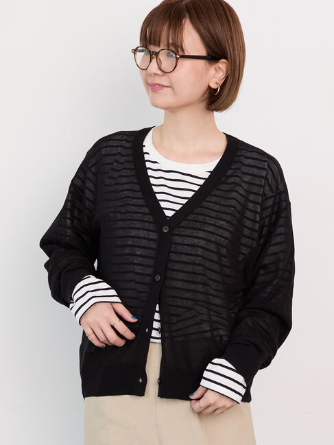Lugnoncure「麻タッチVネックカーディガン」|カーディガン|ブラック