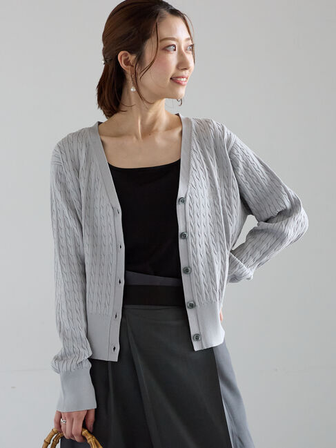 Te chichi「ミニケーブル刺繍Vネックカーディガン」|カーディガン|グレー