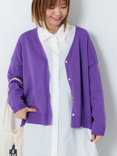 Lugnoncure「無地/柄アソートVネックカーディガン」|カーディガン|パープル