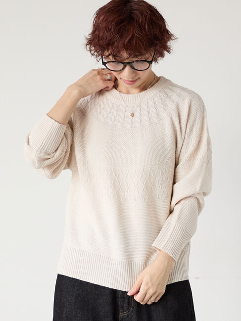 Lugnoncure「求心柄編みクルーネックニット」|ニット・セーター|オフホワイト