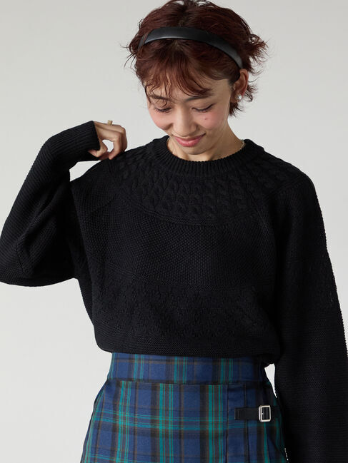 Lugnoncure「求心柄編みクルーネックニット」|ニット・セーター|ブラック