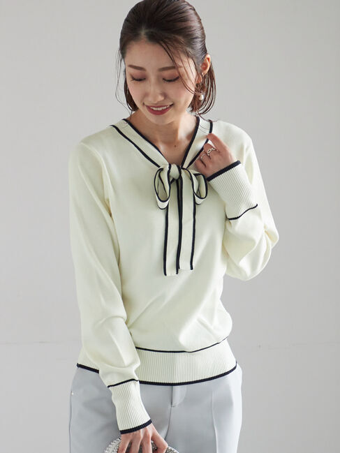 Te chichi「前後2WAYボウタイニットプルオーバー」|ニット・セーター|オフホワイト