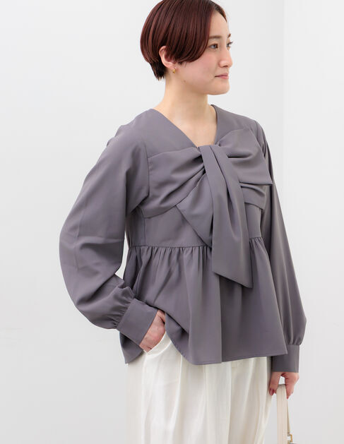Te chichi「リボンディテールペプラムブラウス」|シャツ・ブラウス|チャコールグレー