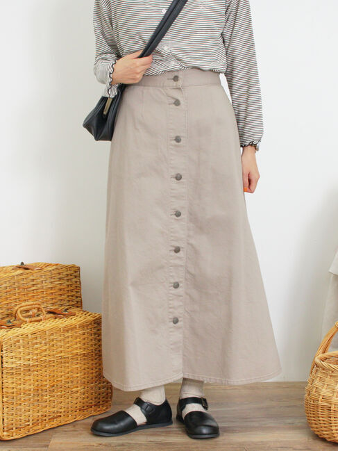 Samansa Mos2「【Sサイズ WEB限定】フロント釦フレアデニムスカート」|スカート|ベージュ