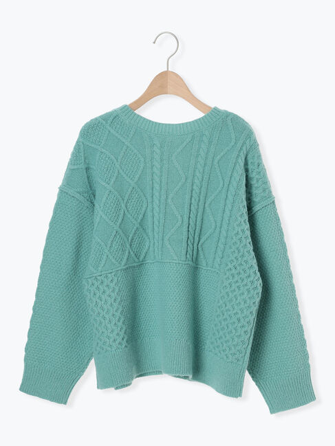 Samansa Mos2「パッチワークケーブル前後2WAYニット」|カーディガン|