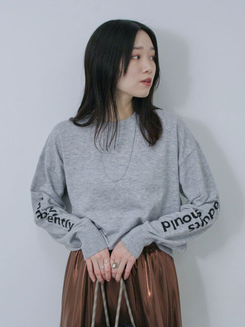 Samansa Mos2 blue「◎袖ロゴニットプルオーバー」|ニット・セーター|グレー