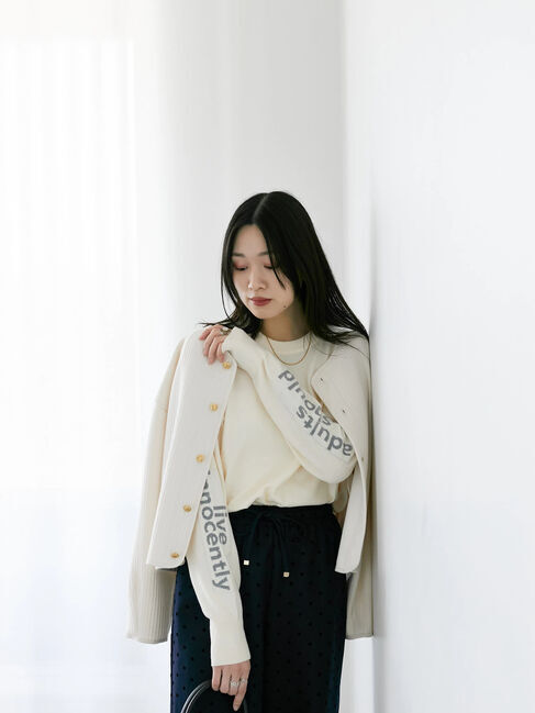 Samansa Mos2 blue「◎袖ロゴニットプルオーバー」|ニット・セーター|