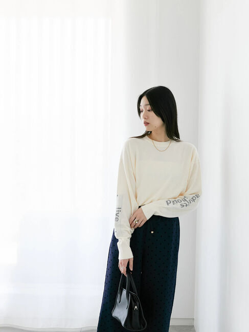 Samansa Mos2 blue「◎袖ロゴニットプルオーバー」|ニット・セーター|