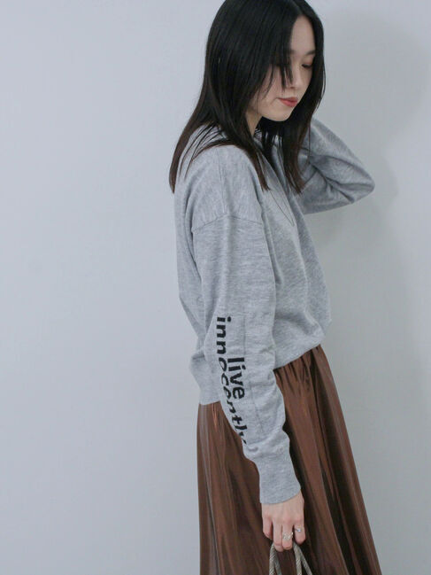 Samansa Mos2 blue「◎袖ロゴニットプルオーバー」|ニット・セーター|