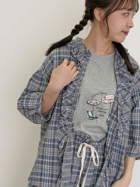 Samansa Mos2「【Cross&times;Linen】フリルブラウス」|シャツ・ブラウス|