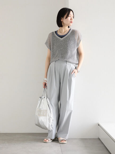 Samansa Mos2 blue「メランジラメメッシュニットベスト」|ニット・セーター|